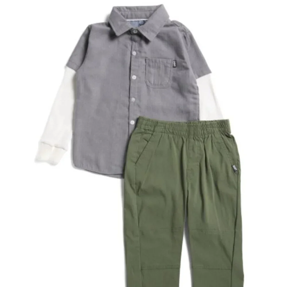 NWT DKNY Little Boy 2pc Woven Twofer Shirt and Pants Set